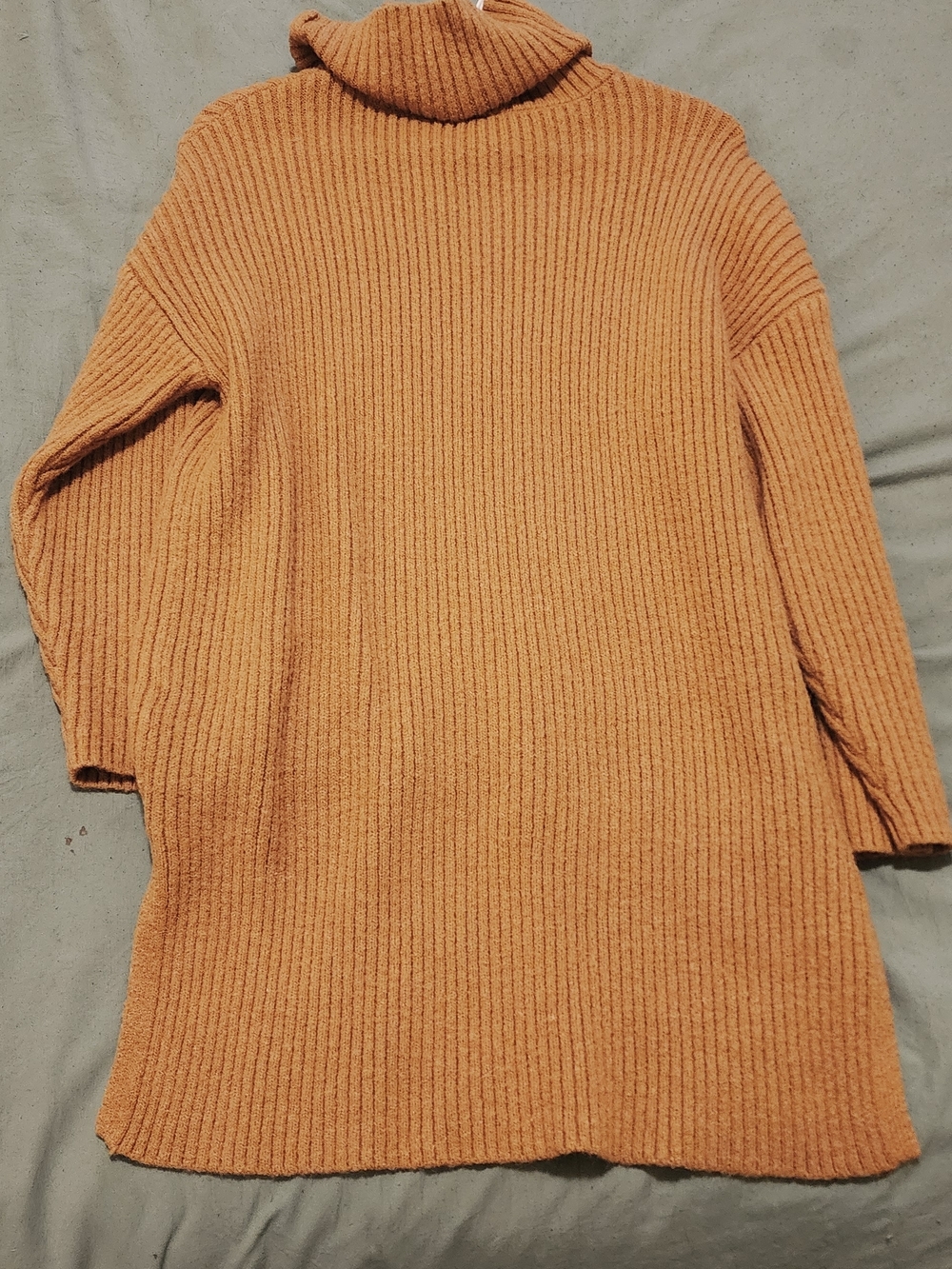 Ribbed Turtleneck Tunic Sweater in Camel